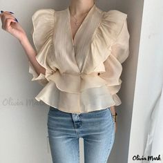 Olivia Mark - Loose-Fit Long Sleeve Chiffon Shirt with Sun Protection - Elevated Style Long Sleeve Chiffon Shirt, Diy Vetement, Fashion Female, Chiffon Long Sleeve, Chiffon Shirt, Cotton Blouse, Chiffon Blouse, Sleeves (women), Shirt Fashion