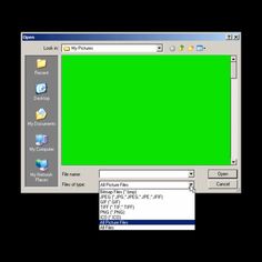 an image of a green screen in the windows xp operating environment, which is now open