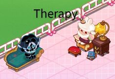 an animal crossing game is shown with the words therapy in front of it and other items