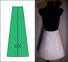 the back of a skirt is shown with measurements for it to be cut in half