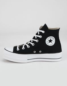 CONVERSE Chuck Taylor All Star Lift Platform Womens High Top Shoes - BLK/WHT | Tillys Womens High Top Shoes, Converse Platform, Shoes For School, Chuck Taylor All Star Lift, Trendy Shoes Sneakers, Dr Shoes, Preppy Shoes, Shoes Teen, Black Converse