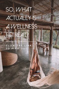 a woman laying in a hammock with the caption, so what actually is 4velines retreat? click it link to find out