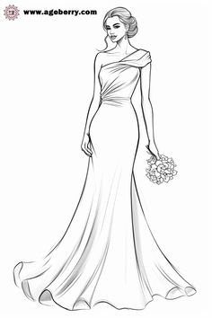 a line drawing of a woman in a wedding dress