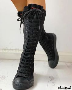 Color: black, Size: US8 Fantasy Make-up, Tall Lace Up Boots, Canvas Boots, Fashion Materials, Grunge Goth, Long Boots, Trend Fashion, Lace Up Ankle Boots, On The Side