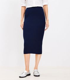 Soft, sleek, and stretchy, this ribbed midi skirt strikes a perfect balance between comfy cool and modern-minimalist polish. Elasticized waist.,Fabric:Fabric: Soft knit,Hit:Hit: Midi - Hits at mid-calf,Imported:Imported,Length:31 1/2" long,Fabrication:68% Rayon 32% PBT,Garment Care:Machine Washable Loft Ribbed Midi Skirt Size Small Deep Space Blue Women's by Loft Size Regular - S Deep Space Blue Women's Straight, Skirts, 68%, Rayon, 32%, PBT, Machine, Washable Loft Store, Petite Skirt, Deep Space, Petite Dresses, Soft Knits, Mid Calf, Modern Minimalist, Effortless Style, Fabric Care