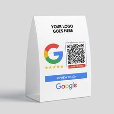 a white paper bag with a qr code on the front and google logo on the back