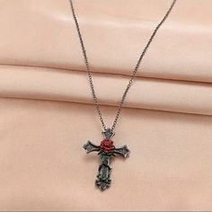 Fashionable Charming Red Rose Cross Pendant Necklace New Condition Fit & Style Specifications Measurement: (L) 3.4 Cm 1.33'' In (W) 2.6 Cm 1.02'' In Weight 5.8 G 0.2 Oz Quality Handmade Material Durable And Long-Lasting Secure Lobster Clasp Zinc Alloy Metal Type Detailed Filigree Cross On A Plated Chain With Red Rose Detail Please View The Measurements Attached Versatile Accessory That Can Be Worn With Any Outfit And Elegant Rosé Details, Rose Pendant, Cross Jewelry, Cross Pendant Necklace, Party Accessories, Pretty Jewellery, Wedding Anniversary Gifts, Red Rose, Gifts For Girls