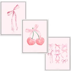 three pink cards with cherries and bows