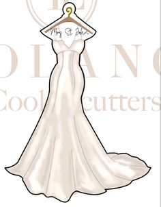 a drawing of a wedding dress on a hanger with the words, mr and mrs coutters