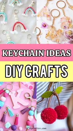 the words keychain ideas diy crafts are shown