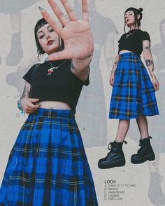 Punk Style Tiered Mini Skirt For Alternative Fashion, Goth Pleated Skirt Outfit, Cute Alternative Outfits, Punk Style Pleated Mini Skirt, Alt Plaid Skirt Outfit, Chubby Girl Outfits, Plaid Skirt Goth Outfit, Rocker Girl, Grunge Style