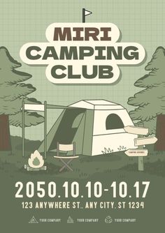 an advertisement for a camping club with a tent and campfire