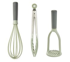 three different kitchen utensils are shown in this image