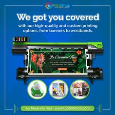 an advertisement for a printer shop with the words, we got you covered with our high - quality and custom printing options from banners to