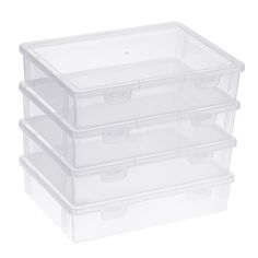 three plastic storage containers stacked on top of each other