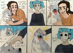 a comic strip with an image of a person holding a dog and the caption that says, i love you