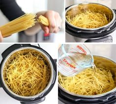 three pictures show how to make pasta in an instant pot