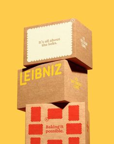 three boxes stacked on top of each other with the words leibnniz written on them