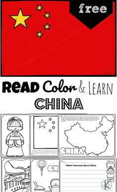 the china flag is shown in this free printable book for kids to color and learn