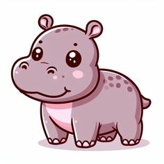 a cute little hippo standing in front of a white background