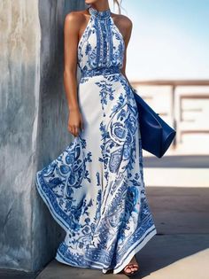 Vacation Halter Floral Dress | stylewe Resort Wear For Women, Floral Halter Dress, Wedding Attire Guest, Cocktail Attire, Modieuze Outfits, Sleeveless Maxi Dress, Types Of Dresses, Summer Dresses For Women, Guest Dresses