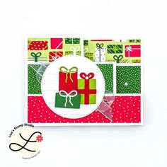 a close up of a card with presents on it