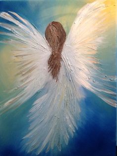 a painting of an angel with white wings