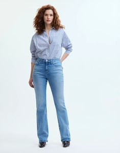 Curvy Kick Out Full-Length Jeans in Merrigan Wash Curvy Jeans, Denim Details, Mid Rise Jeans, Cinched Waist, Curvy Fashion, Stretch Denim, The Struts, Madewell, Full Length