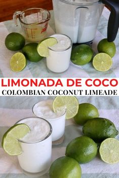 the ingredients to make homemade lemonade are shown in three separate images, including limes and