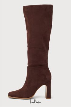 Strut into any room with effortless style with the Lulus Ceceliaa Dark Brown Suede Square Toe Knee-High Boots! Soft faux suede shapes these must-have boots that start with a squared-toe upper that rises to 16"" knee-high shaft with a 15"" circumference and an 18"" zipper at the instep. A sculpted block heel completes the effortlessly chic design! 3. 75" sculpted block heel. Lightly cushioned insole. Felted rubber sole has nonskid markings. All Man Made Materials. Imported. Lulus | Ceceliaa Dark Business Casual Fall, Lulu Fashion, Square Toe Boots, Heel Boots, Dressy Casual, Tall Boots, High Heel Boots, Brown Suede, Chic Design