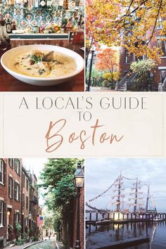 the cover of a local's guide to boston, with pictures of buildings and boats