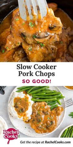 slow cooker pork chops with green beans and mashed potatoes