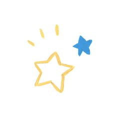 two blue and yellow stars are next to each other on a white surface with one star in the middle