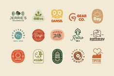 the logos for various businesses are shown in different colors and shapes, including oranges, yellows, green tea