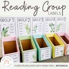 the four groups included with name tags are labeled reading group