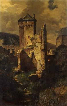 Fritz von Wille (1860-1941) - View of Castle Andernach, oil on canvas, 95 x 60 cm Castle Painting, Old Castle, Chateau Medieval, Castle Art, Odaiba, Fantasy Castle, Fantasy Setting, Fantasy Places, The Ruins