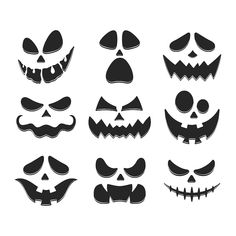 halloween pumpkins with scary faces and mouths on them, set of six silhouettes