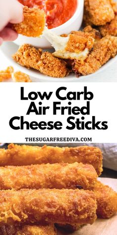 low carb air fried cheese sticks with ketchup and sauce on the side