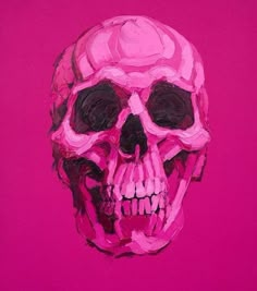 a painting of a skull on a pink background