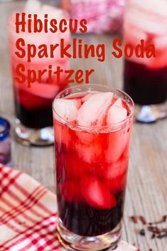 hibiscus sparkling soda spritzer in a glass with ice