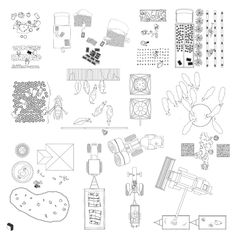 an assortment of different objects are shown in black and white