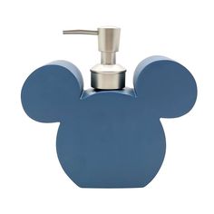 a blue mickey mouse soap dispenser with a toothbrush holder on it