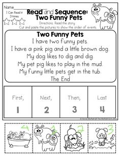 the printable worksheet for two funny pets, with instructions to help students learn how