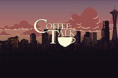 the coffee talk logo over a city skyline