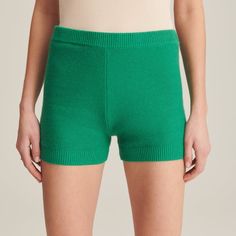 The Textured Shorts Are A Comfy Knit Short Perfect For Winter Lounging. They Feature A Stretchy, Pull-On Construction, Ribbed Waistband, And All-Over Textured Knitting. Crafted From A Soft, Sustainable, And Breathable Blend Of Modal, Cotton, And Cashmere. 50% Modal, 42% Cotton, 8% Cashmere Fitted Knit Bottoms With Elastic Waistband, Fitted Knit Shorts, Fitted Knit Shorts For Summer, Green Knit Stretch Bottoms, Short Knit Stretch Bottoms, Spring Knit Bottoms, Spring Knit Bottoms Of Short Length, Spring Knit Shorts, Summer Knit Short Bottoms