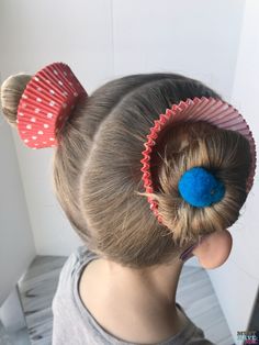 Crazy hair day ideas girls cupcake buns! These cupcake hair buns are quick and easy for crazy hair day at school! Cupcake Buns Hairstyle, Cupcake Hair Buns, Fun Hair Day Schools, How To Do Cupcake Hair Buns, Crazy Hair Cupcake Buns, Funky Hair Day School, Crazy Hair Day Noodles, Crazy Hair Day At School For Girls Easy