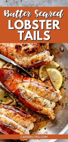 grilled lobster tails with lemons and parsley on top