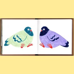 an open book with two birds drawn on it