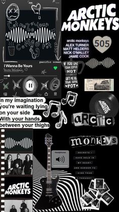 an advertisement for arctic monkeys with black and white images