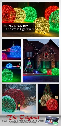 christmas light balls in front of a house